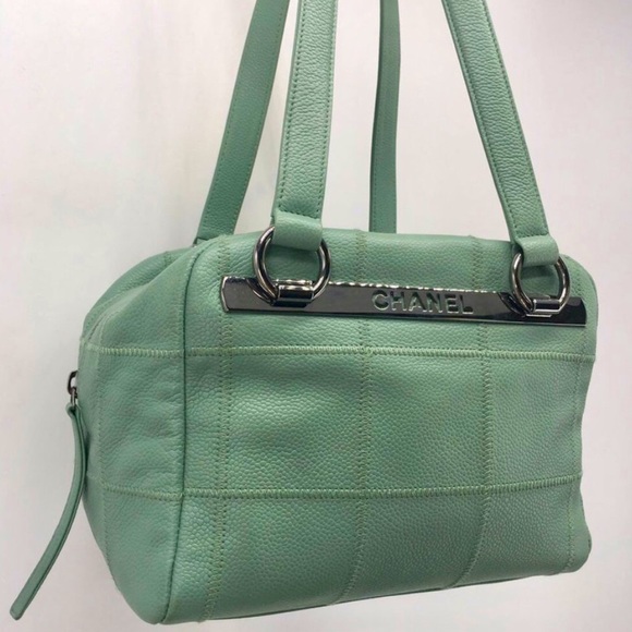 Chanel Green Caviar Leather Square Quilted LAX Bowler Bag - Picture 12 of 12